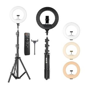 DIGITEK (DRL 18RT C9) LED Ring Light with Remote Control & 250cm Stand - Smartphone Grip - AC Powered, USB Support - Adjustable Lighting Intensity - Photo, Video Shoots,