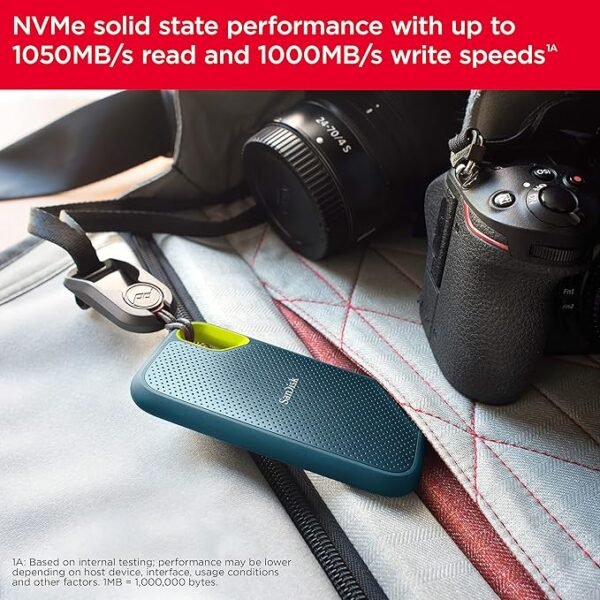 SANDISK Extreme 1TB Portable External SSD, 1050MB/s R, 1000MB/s W, 3m Drop Protection, IP65 Water/dust Resistant, PC,MAC & TypeC Smartphone Compatible,